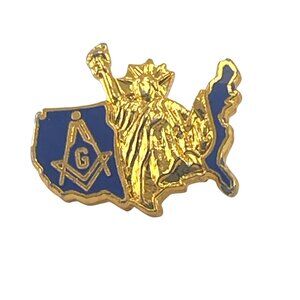 Freemason USA Statue Of Liberty Lapel Pin Enamel Gold Tone Masonic Symbol Badge